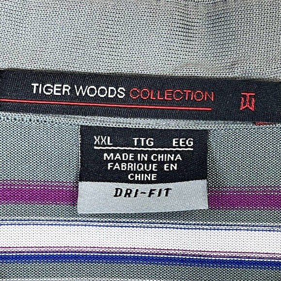 Nike Polo‎ Shirt Adult 2XL Gray Striped Tiger Woods Collection Golf Dri Fit Mens - Picture 6 of 10